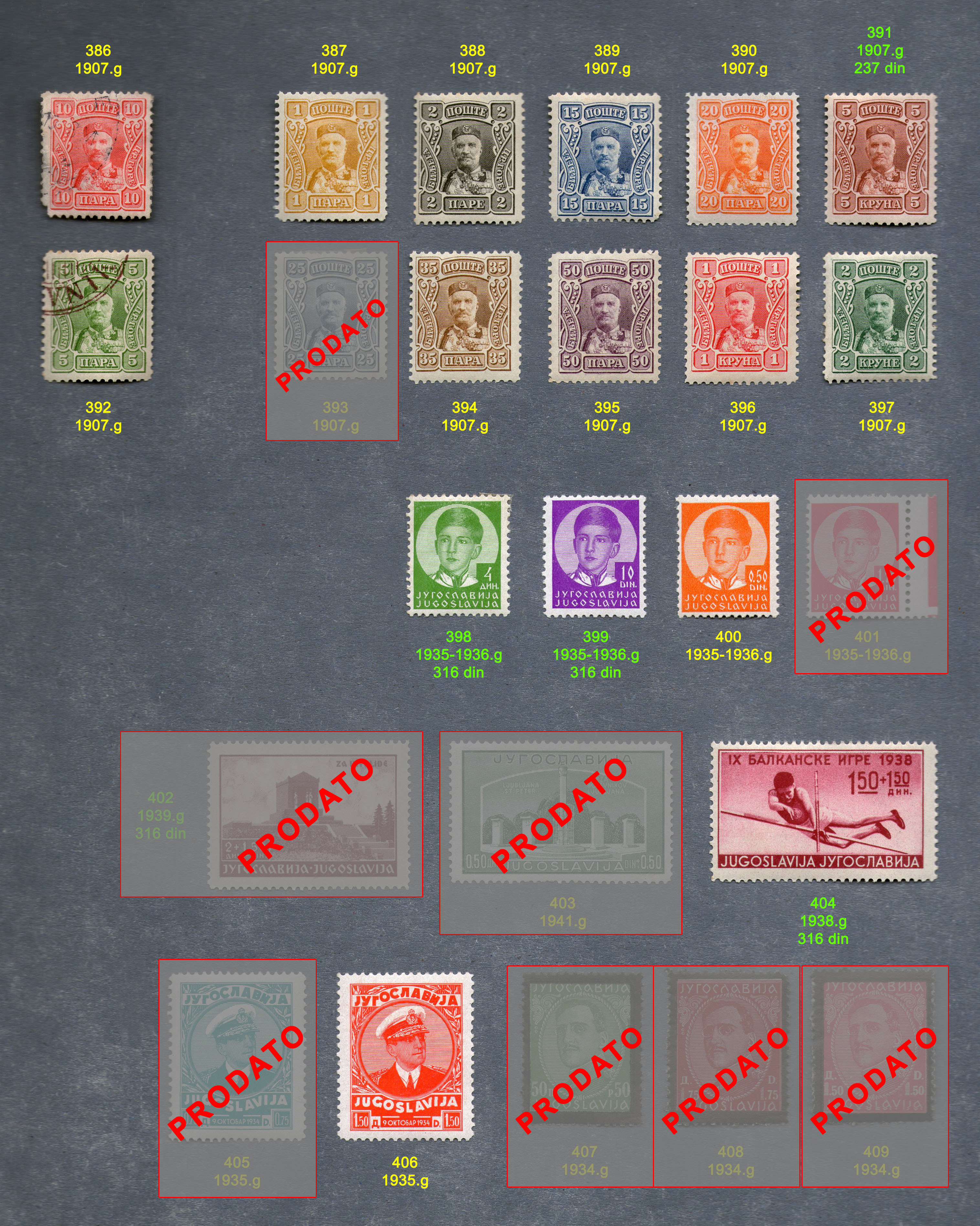 Po�tanske markice, Kraljevina Crna Gora, Kraljevina Jugoslavija